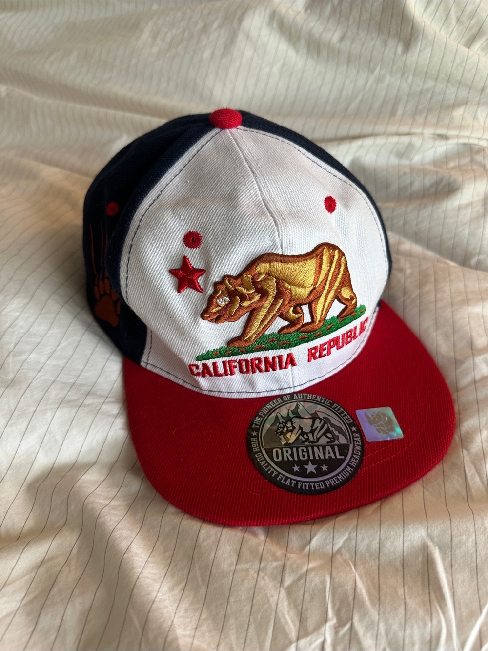 California Republic Bear Snapback Hat - Red, White & Navy